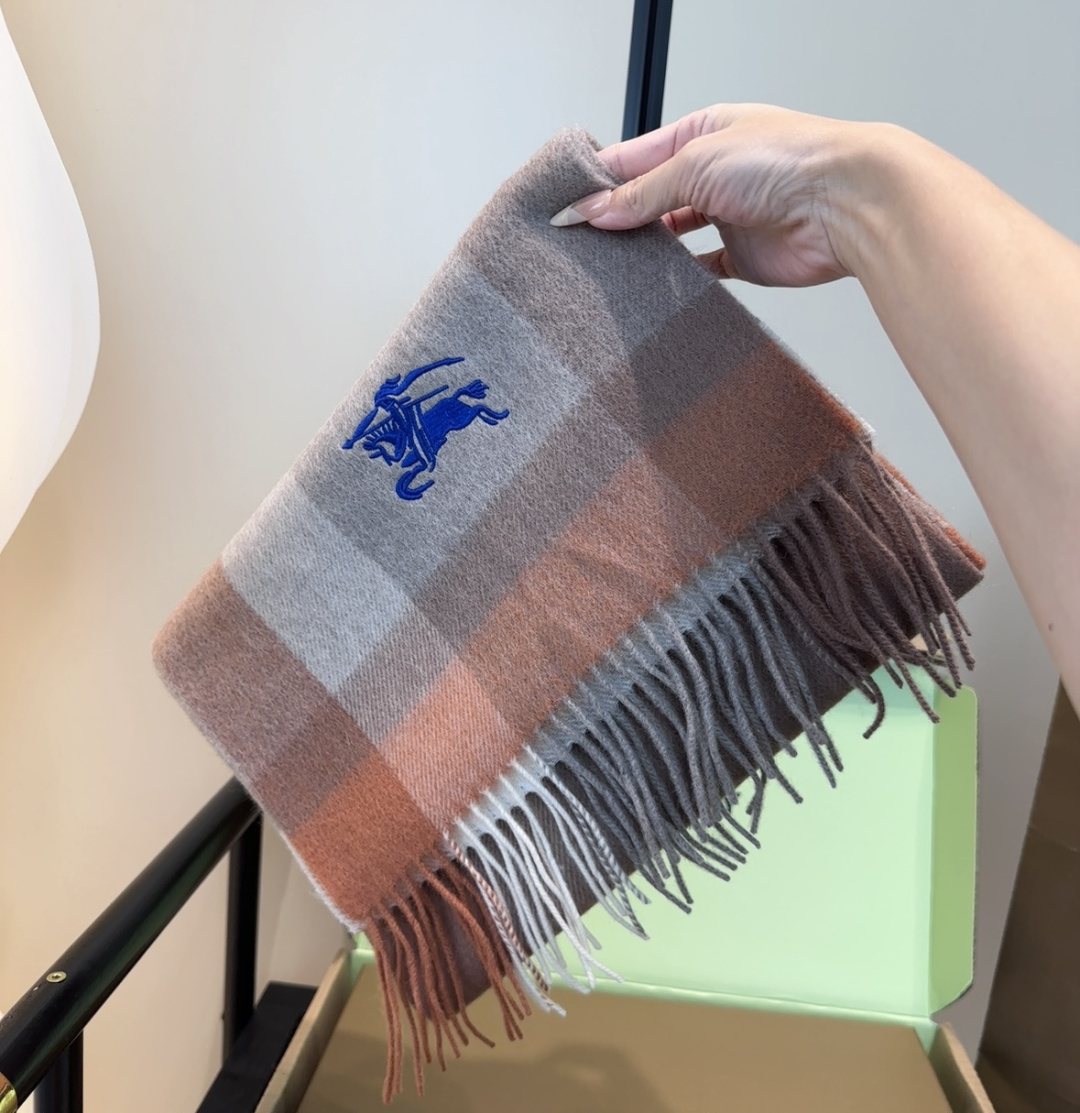 Burberry Taupe Plaid Fringed Scarf — hero