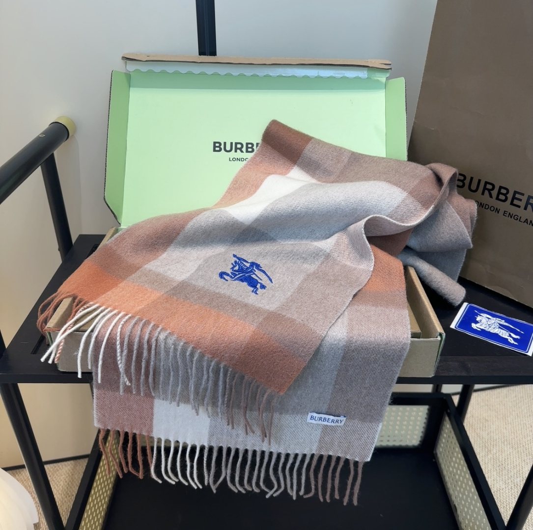Burberry Pink Plaid Fringe Scarf — front