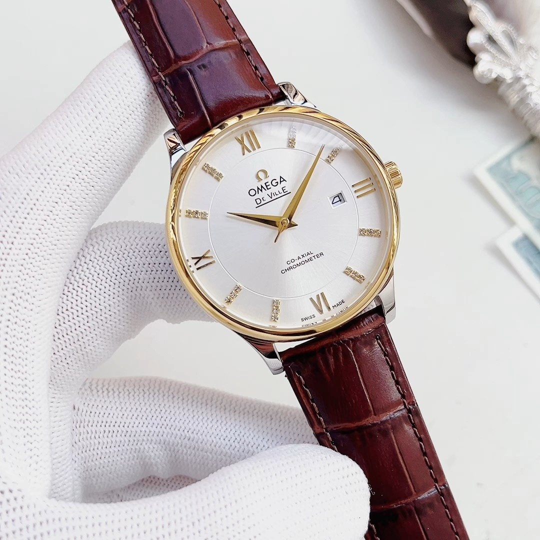 OMEGA White Dial Burgundy Strap Watch — hero