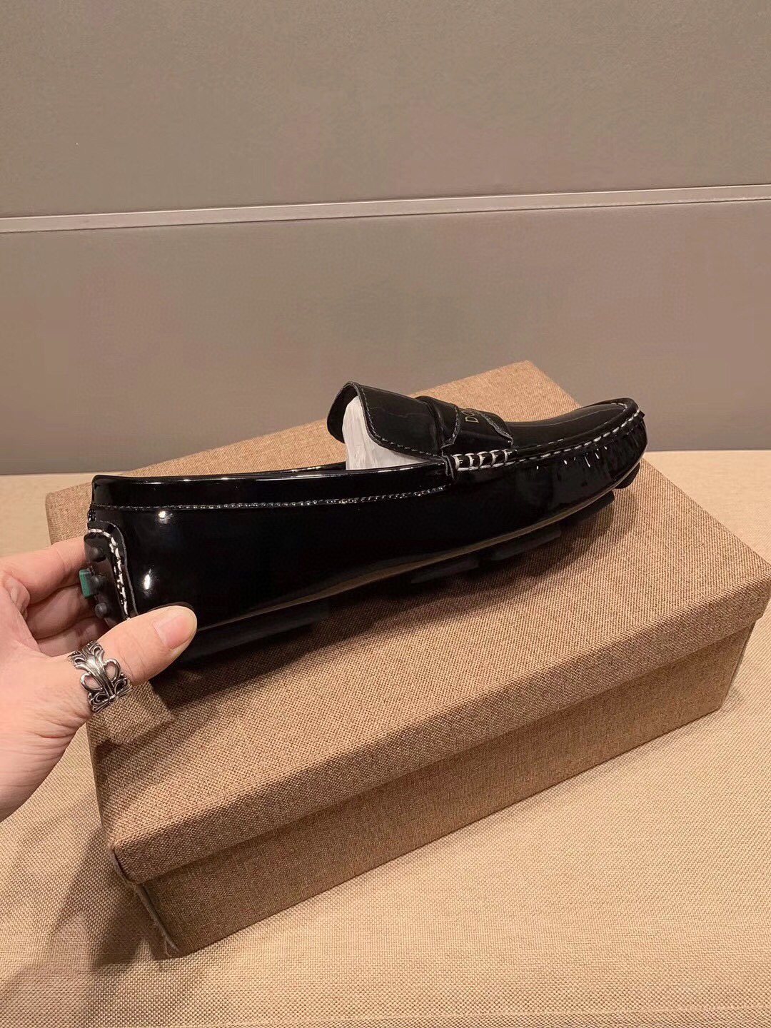 Dolce & Gabbana Black Glossy Loafers — side