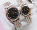 Omega Rose Gold Silver Black Dial Bracelet Couple Watch Set — hero