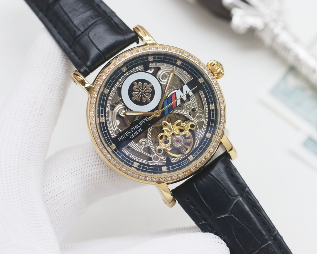 Patek Philippe Black Gold Strap Watch — hero