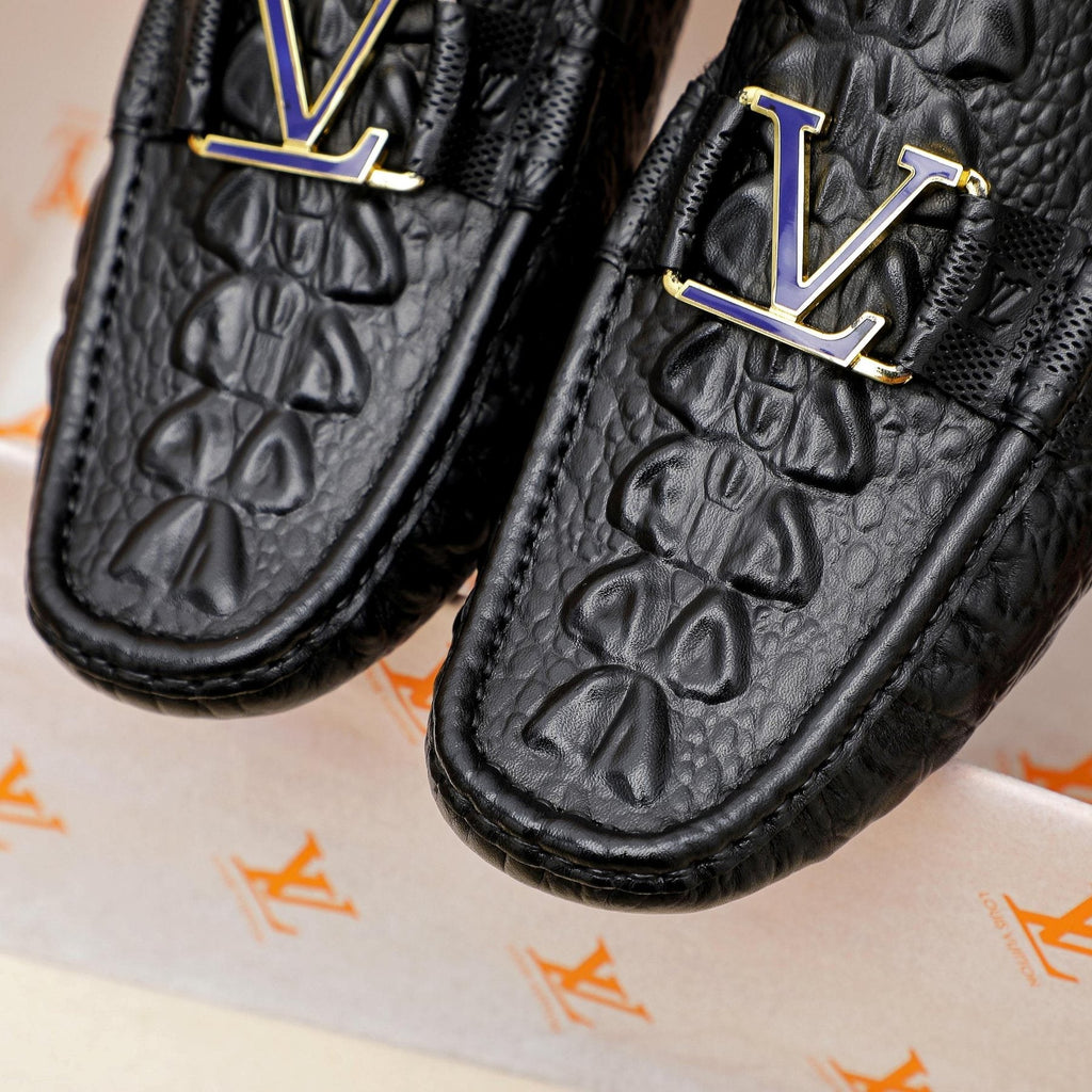 Black Textured Driving Loafers — detail