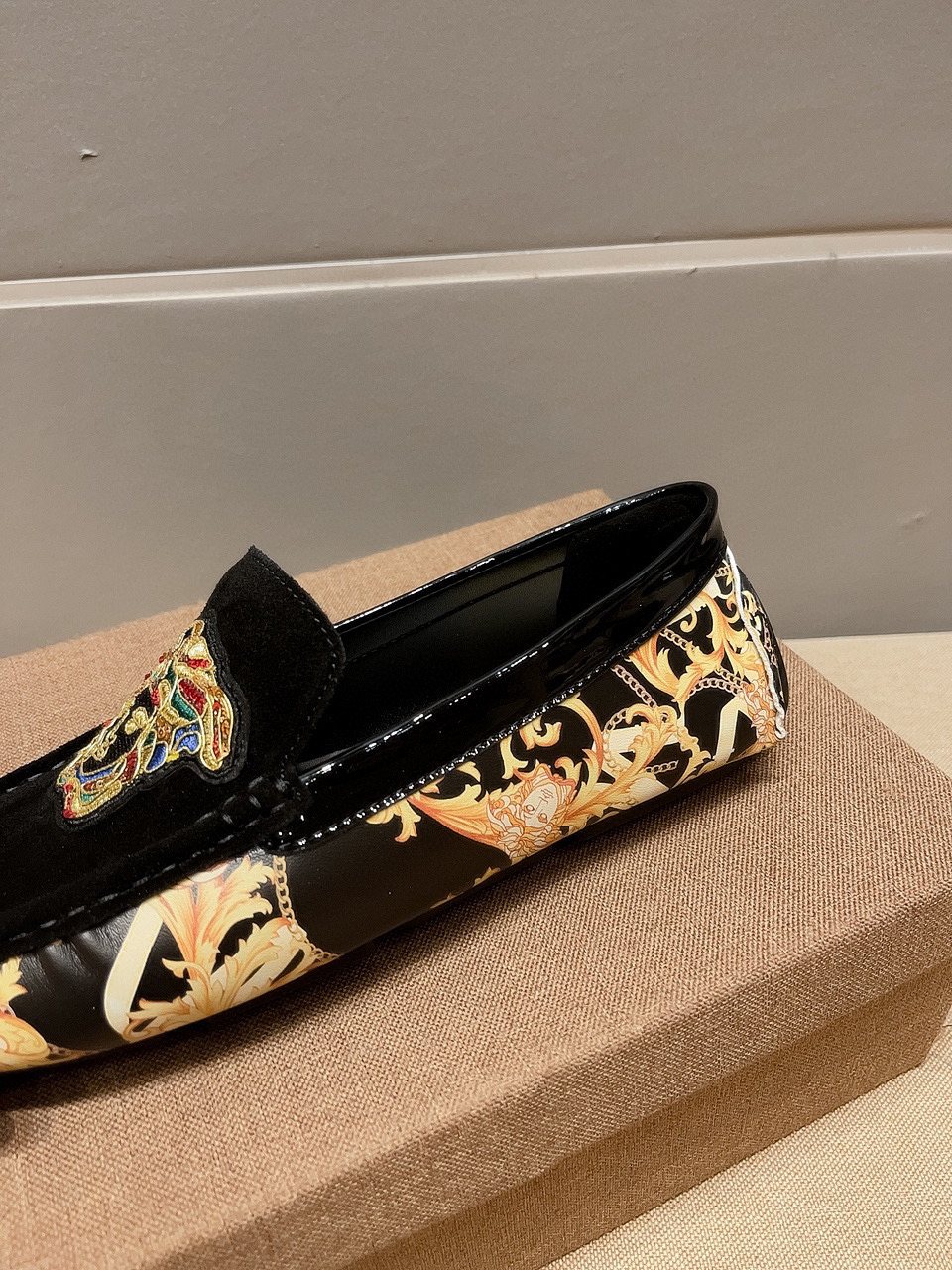 Black Gold Ornamental Slip-On Loafers — detail