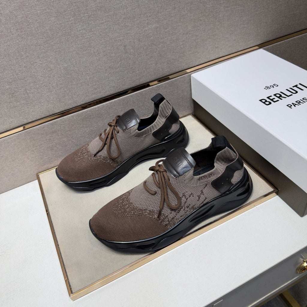 Berluti Taupe Brown and Black Sneakers — front