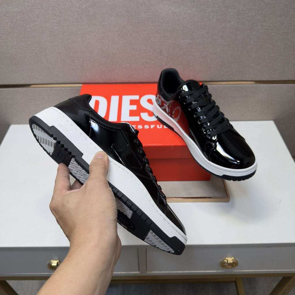 Diesel Glossy Black Low-Top Sneakers — model