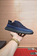 BOSS Navy Blue Textured Slip-On Sneakers — front