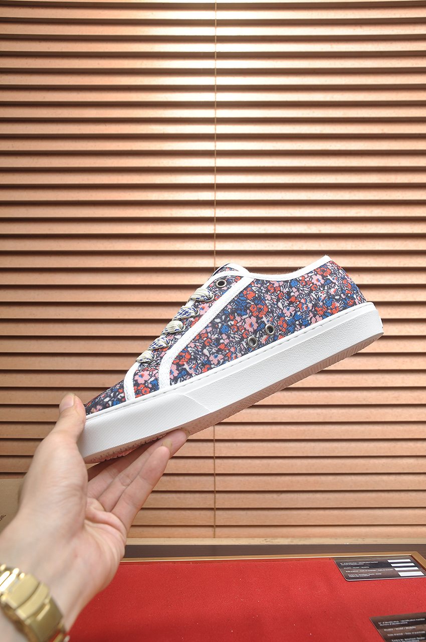 Burberry Navy Floral Print Low-Top Sneakers — side
