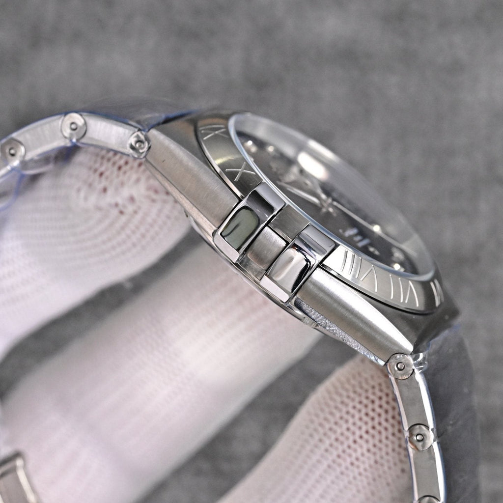 Omega Two Tone Silver Gold Dial Bracelet Watch — side