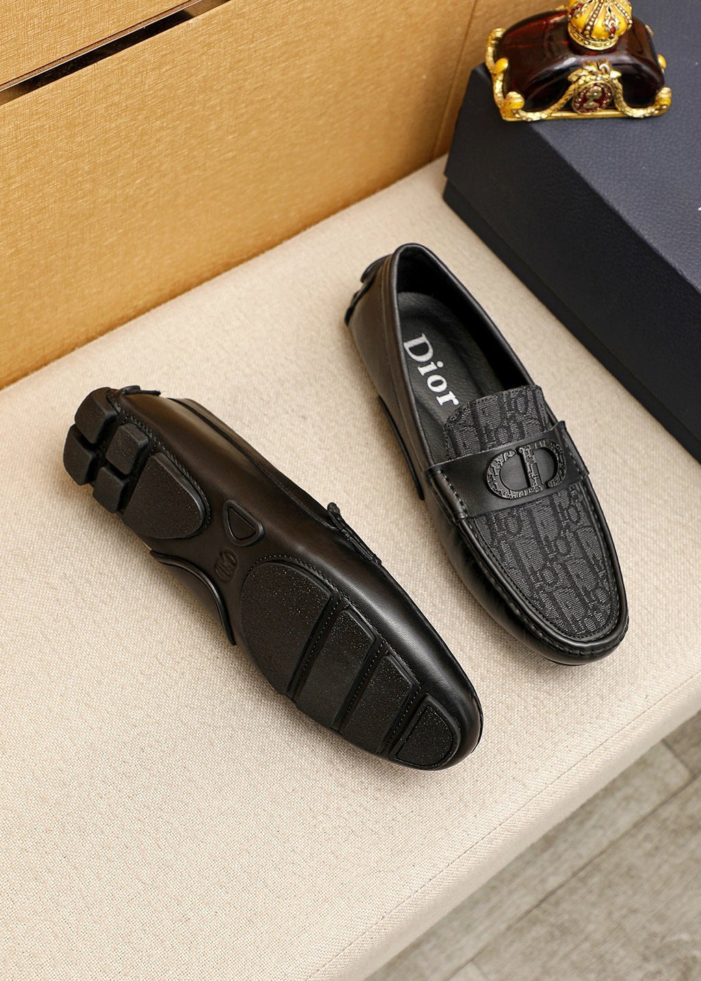 Dior Black Embossed Buckle Loafers — front