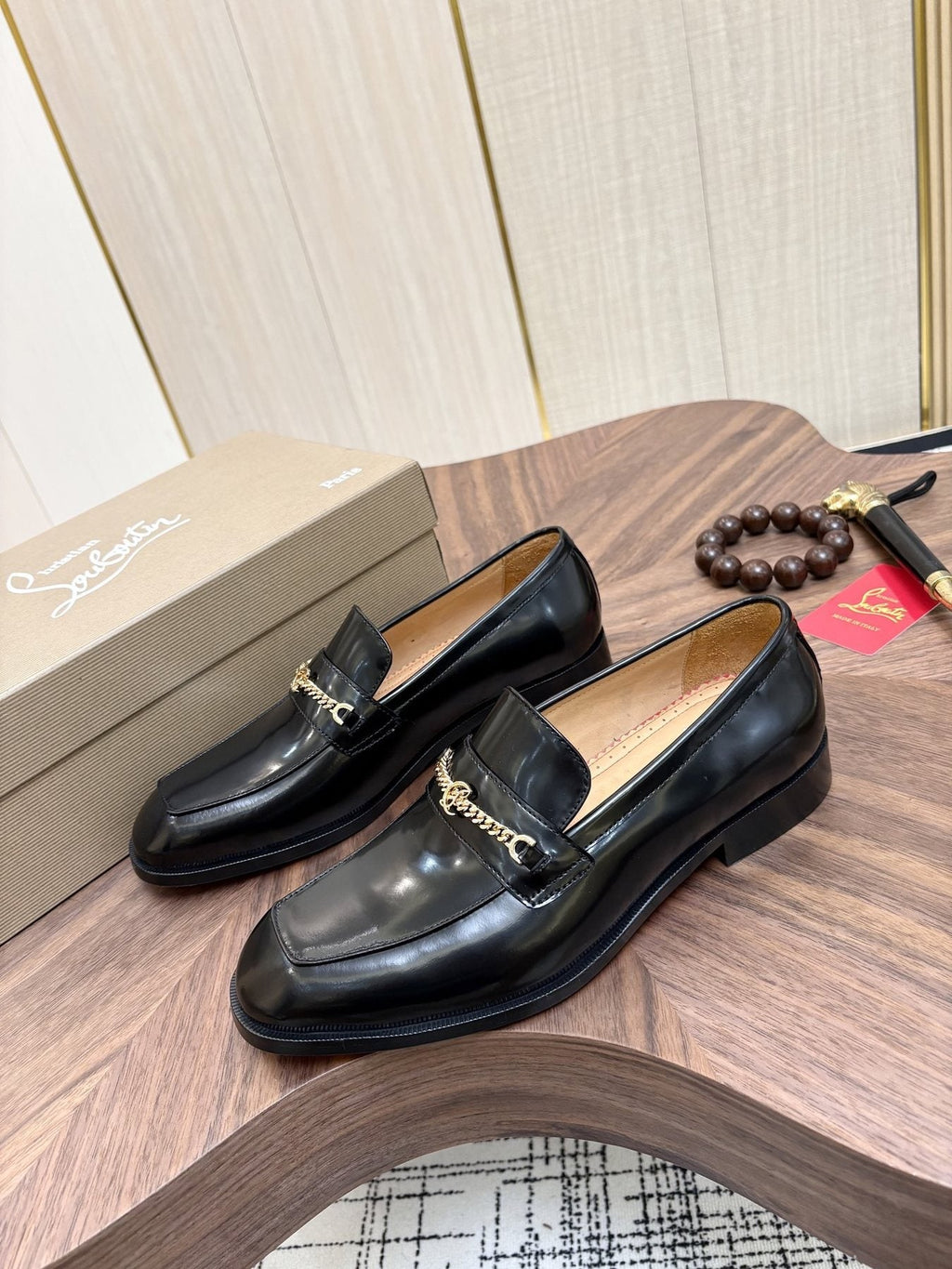 Christian Louboutin Black Gold-Tone Hardware Loafers — front