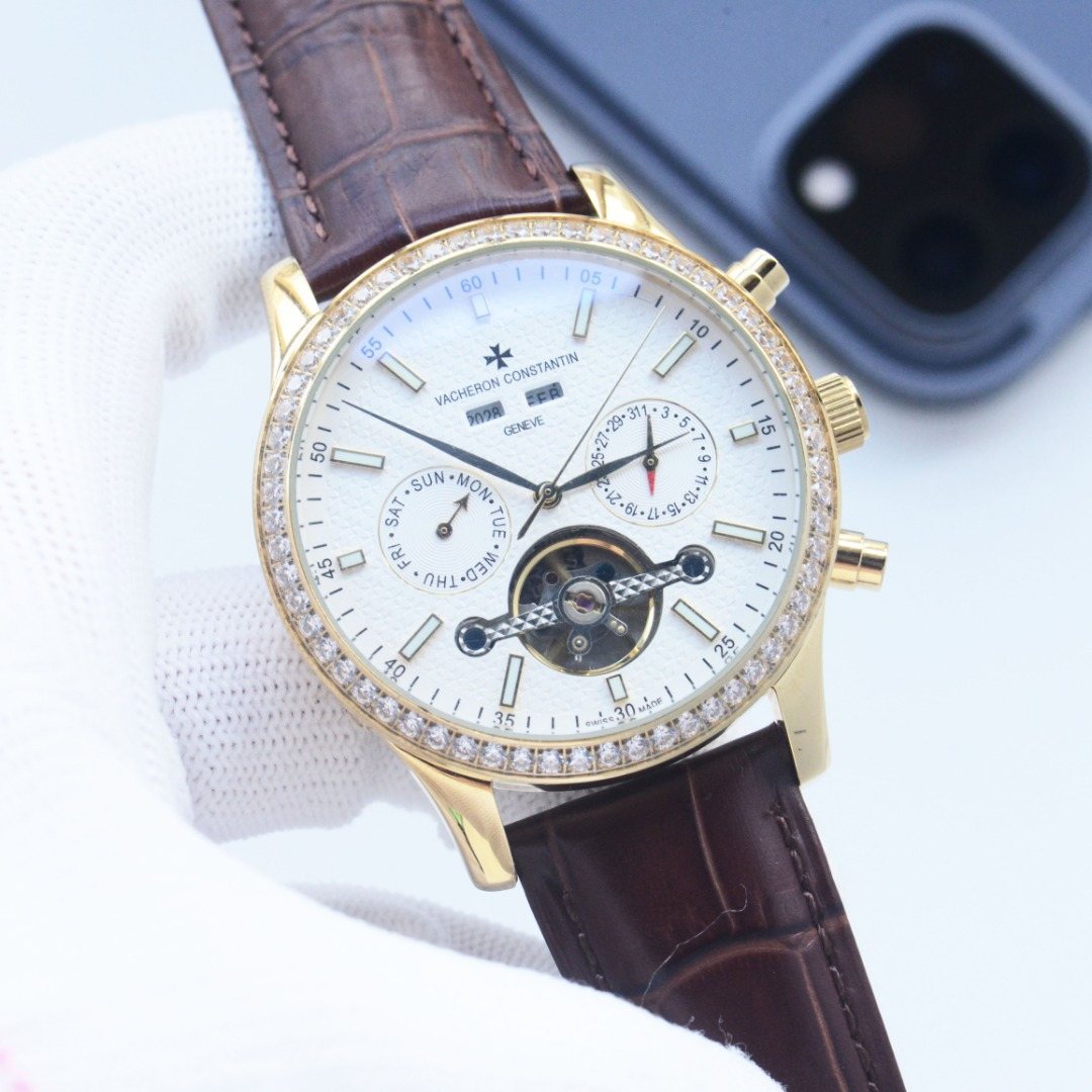 Vacheron Constantin Brown Gold White Dial Strap Watch — hero
