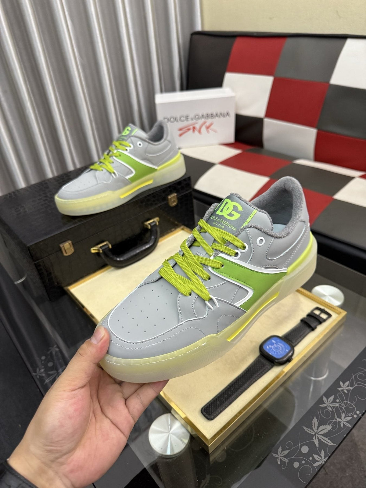 Dolce & Gabbana Lime Accent Low-Top Sneakers — model