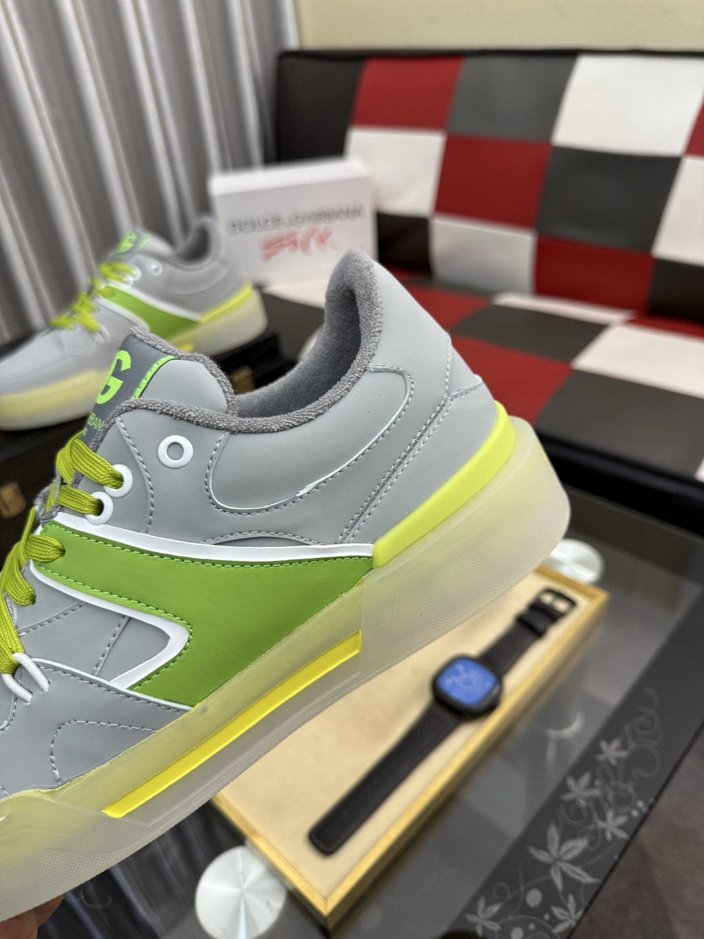 Dolce & Gabbana Lime Accent Low-Top Sneakers — detail