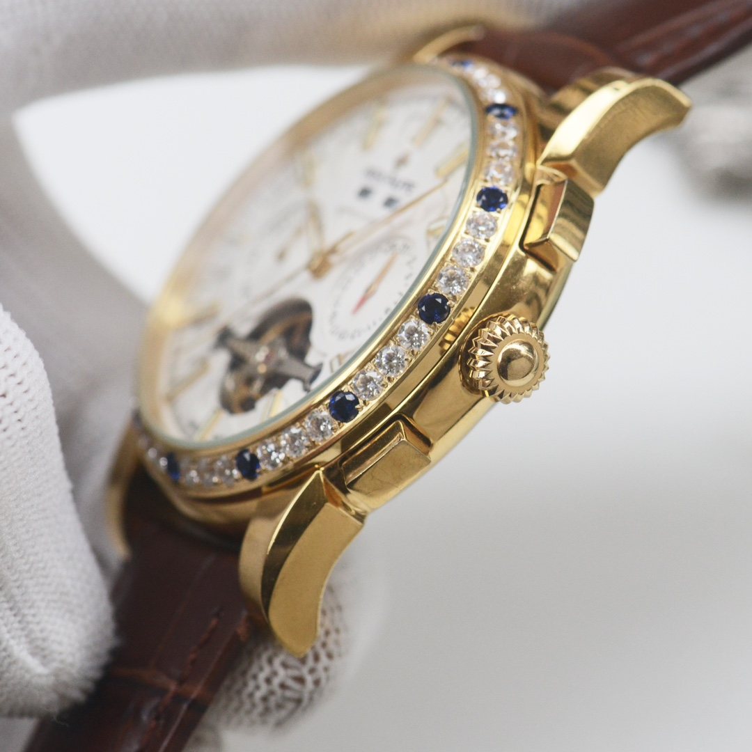 PATEK PHILIPPE Gold Brown White Dial Strap Watch — side