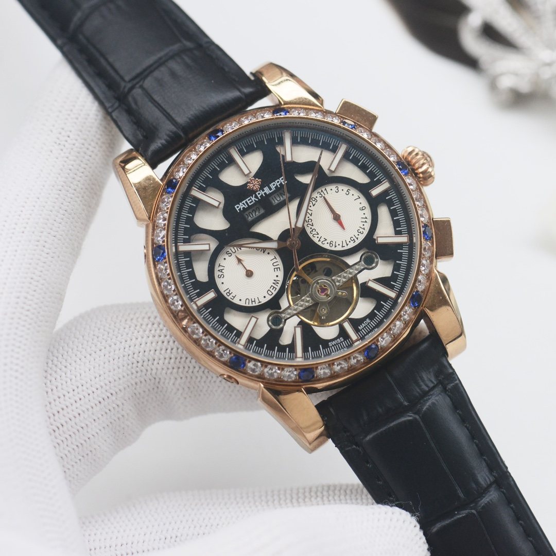 PATEK PHILIPPE Rose Gold Black Dial Strap Watch — hero