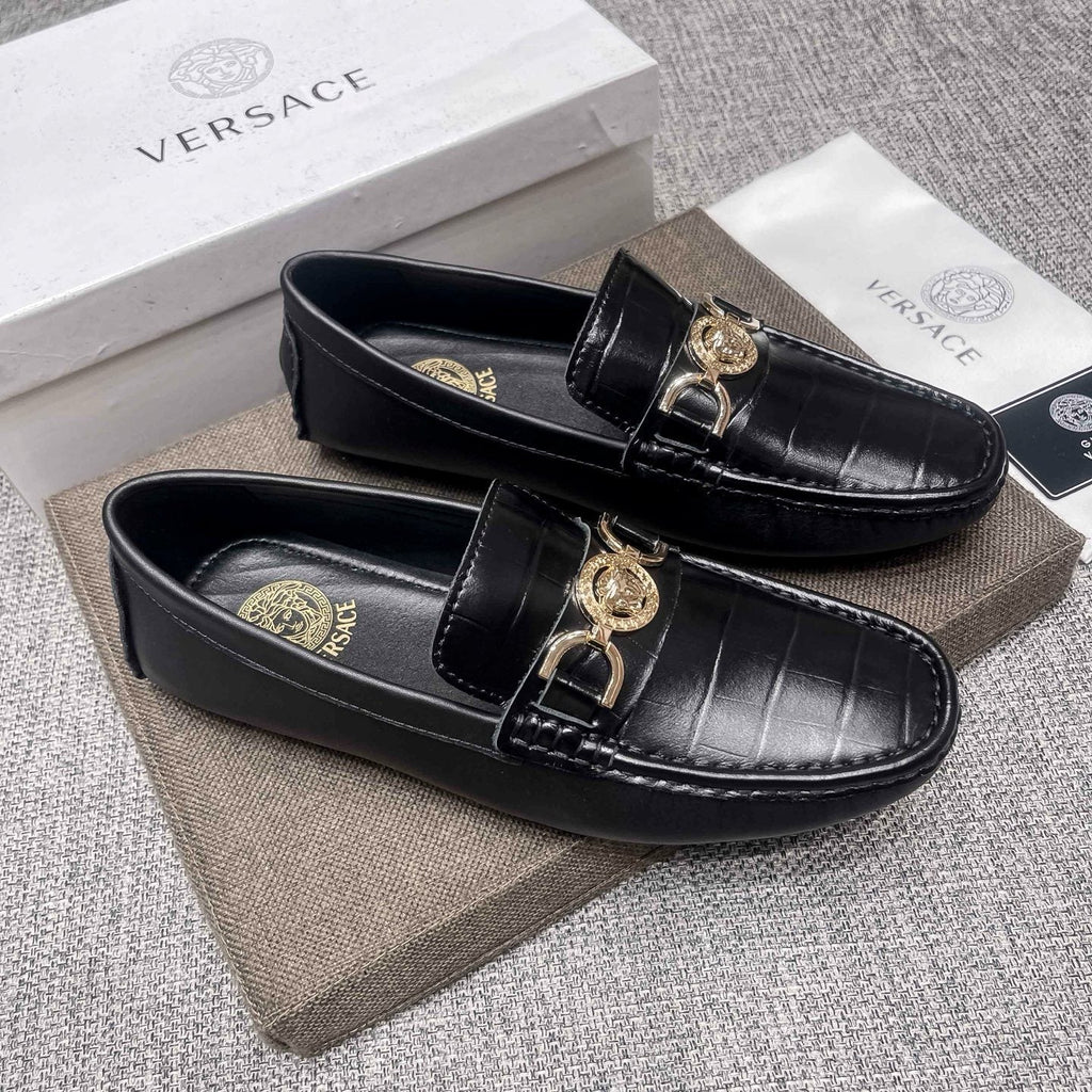 Versace Black Gold Hardware Loafers — front