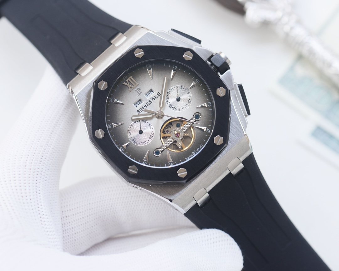 Audemars Piguet Silver Black Strap Watch — hero