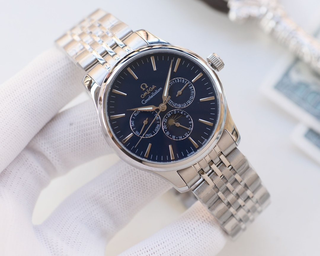 OMEGA Silver Blue Dial Bracelet Watch — hero