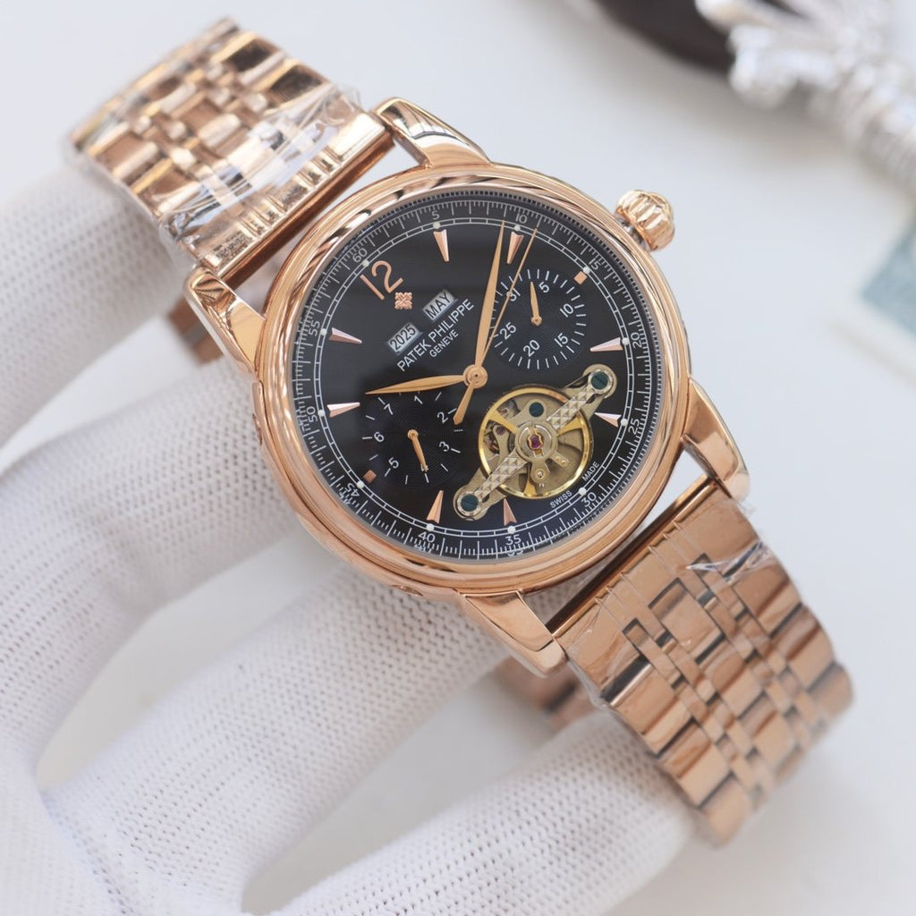Patek Philippe Rose Gold Black Dial Bracelet Watch — hero