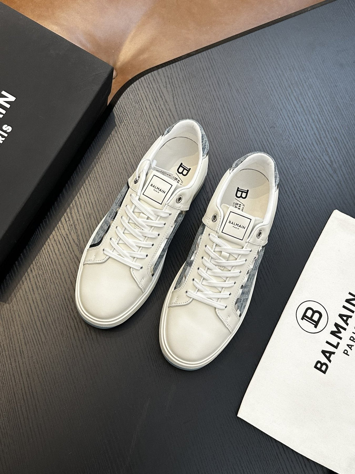 Balmain B-Skate Gray Panel Sneakers — front