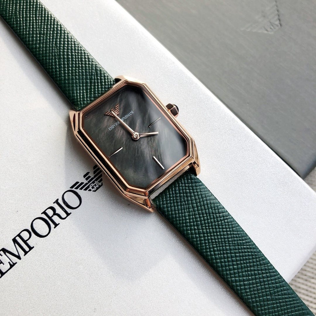 Armani Green Strap Rectangle Watch — front