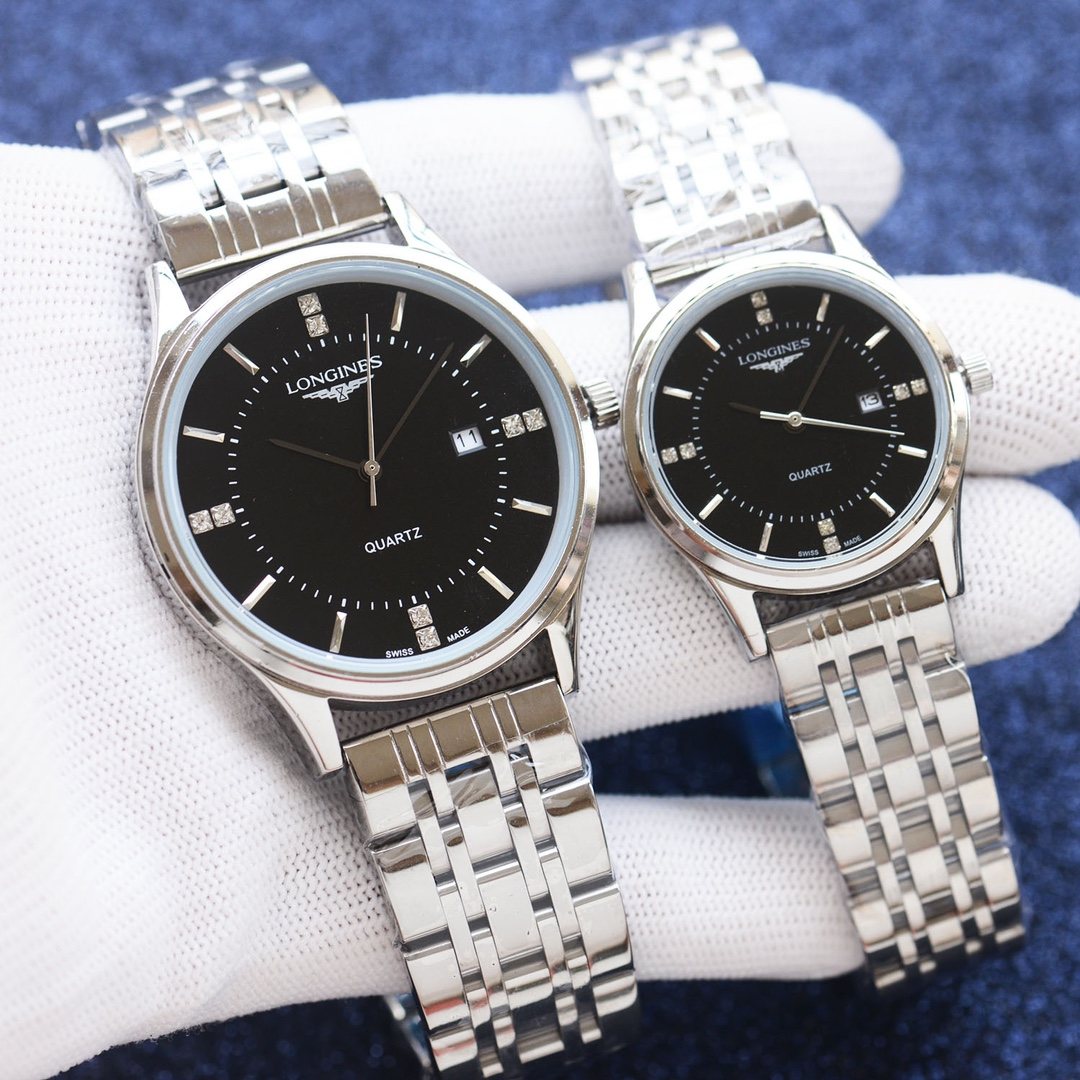 Longines Silver Black Dial Bracelet Couple Watch Set — hero