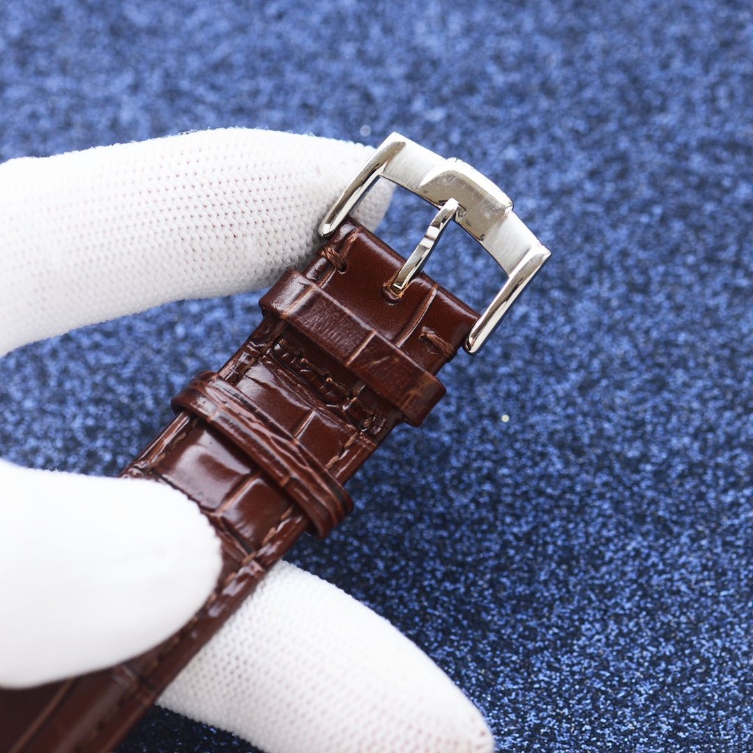 Longines Brown Silver White Dial Leather Strap Couple Watch Set — detail