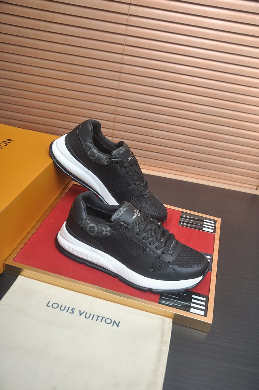 Louis Vuitton Black Leather Low-Top Sneakers — side