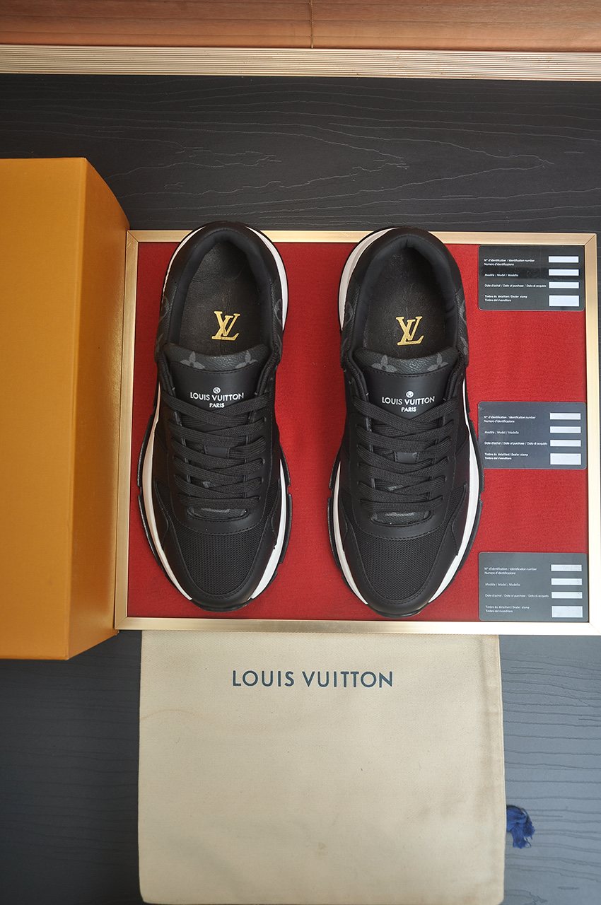 Louis Vuitton Black Leather Low-Top Sneakers — front
