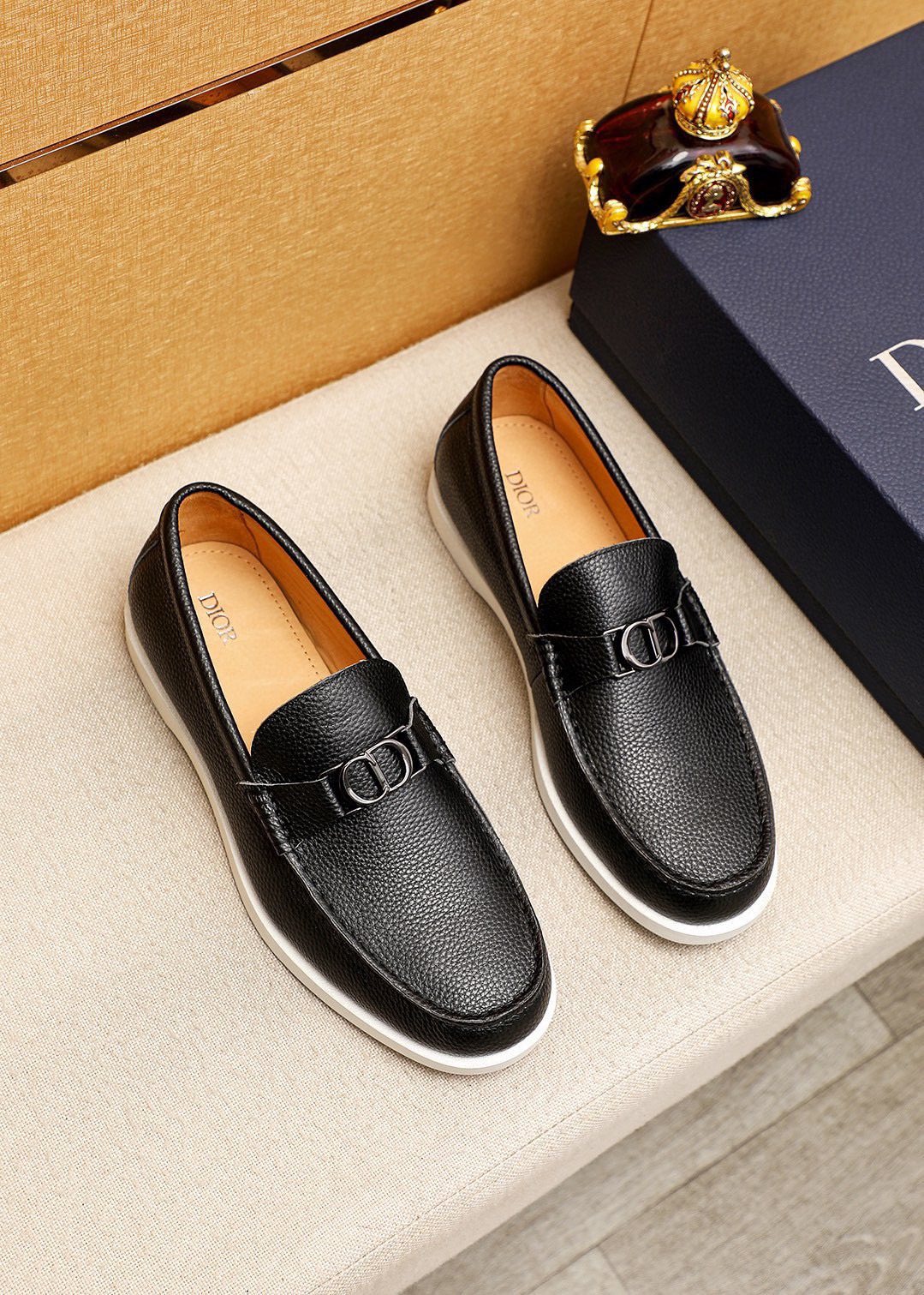 Dior Pebbled Leather Buckle Loafers — hero