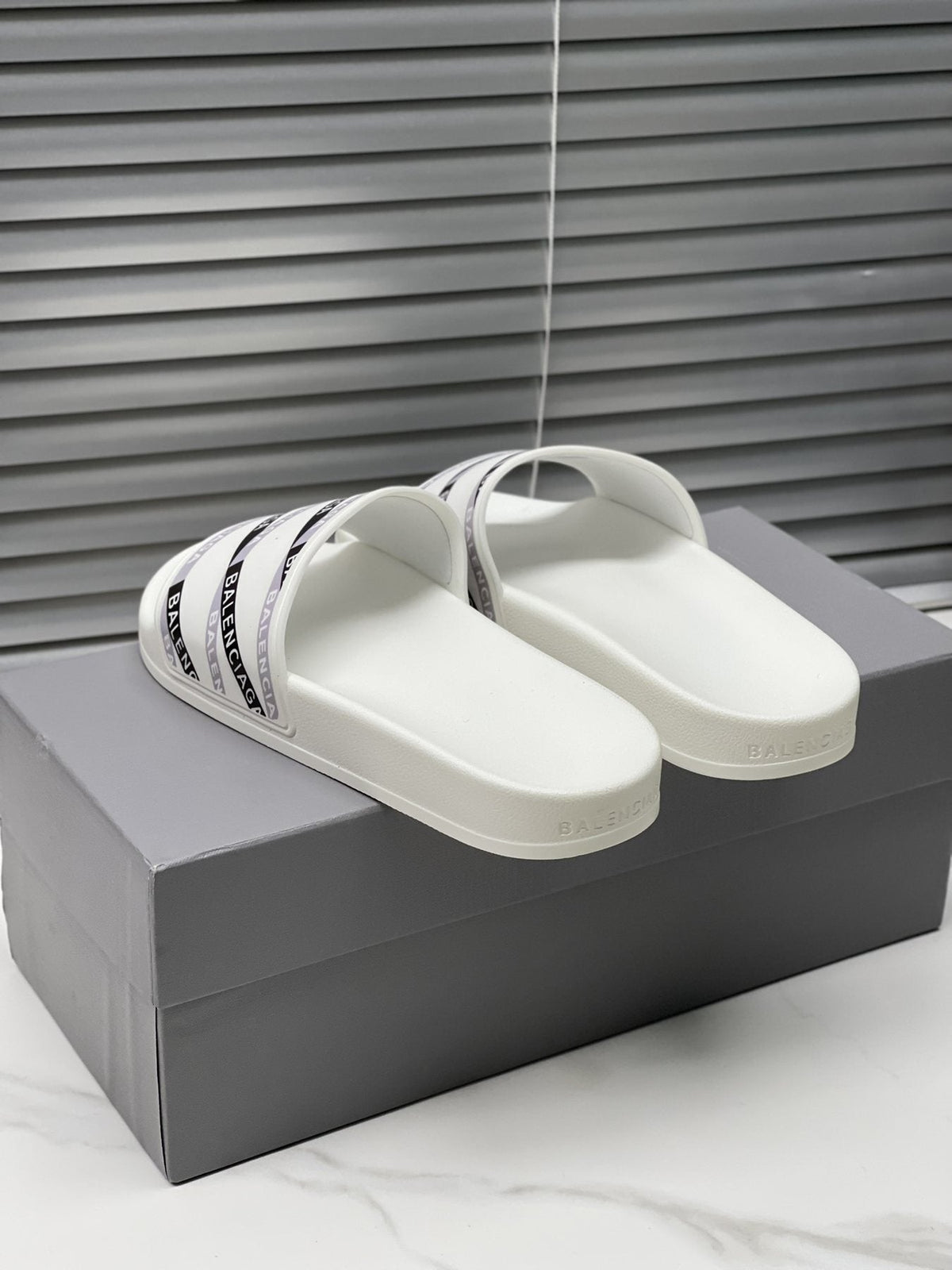 Balenciaga Logo Strap Slide Sandals — side