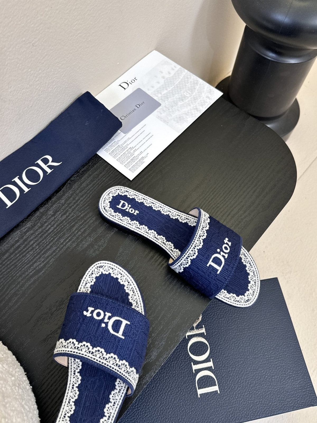 Dior Embroidered Trim Slide Sandals — front
