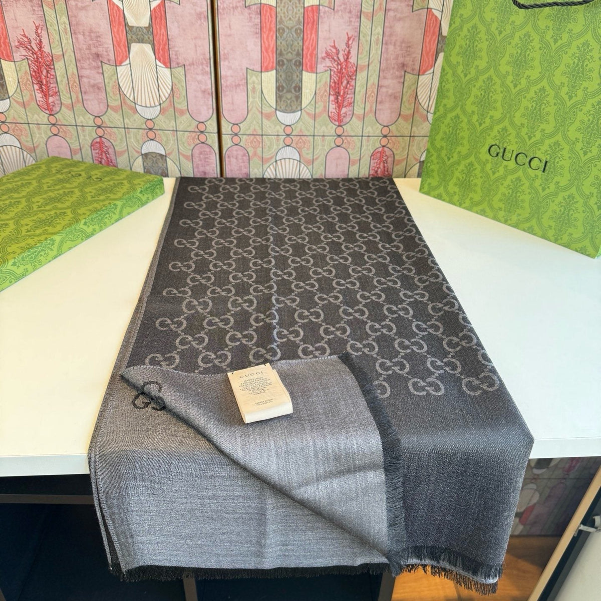 Gucci Fringed Monogram Scarf — front