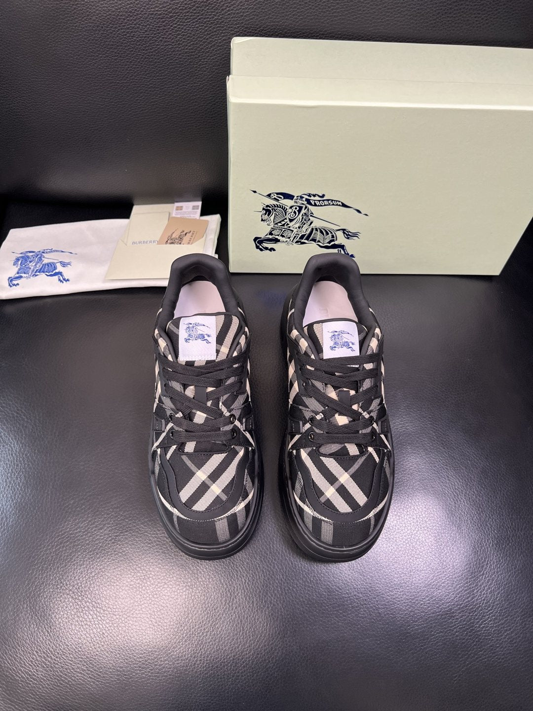 Burberry Black Beige Plaid Low-Top Sneakers — front