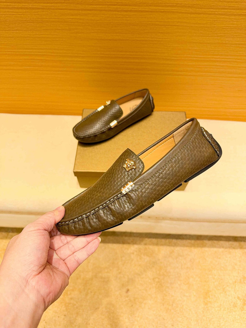 Versace Textured Leather Driving Loafers — back