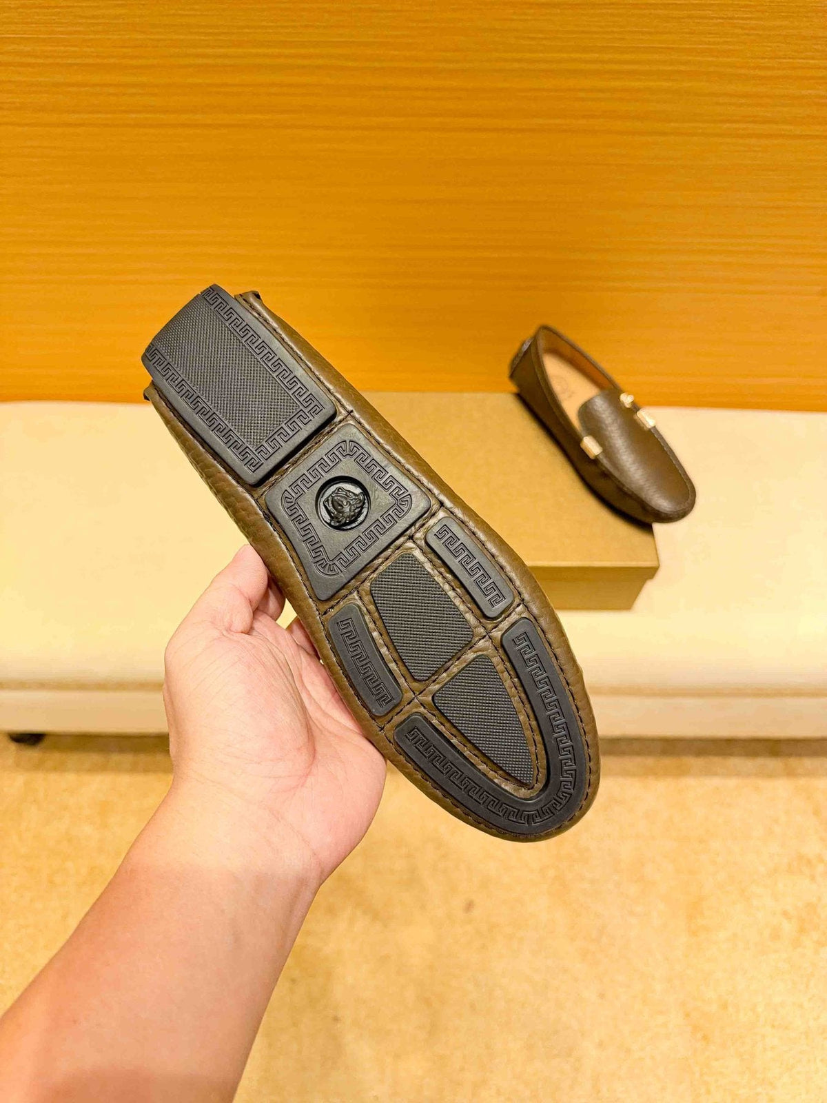 Versace Textured Leather Driving Loafers — front