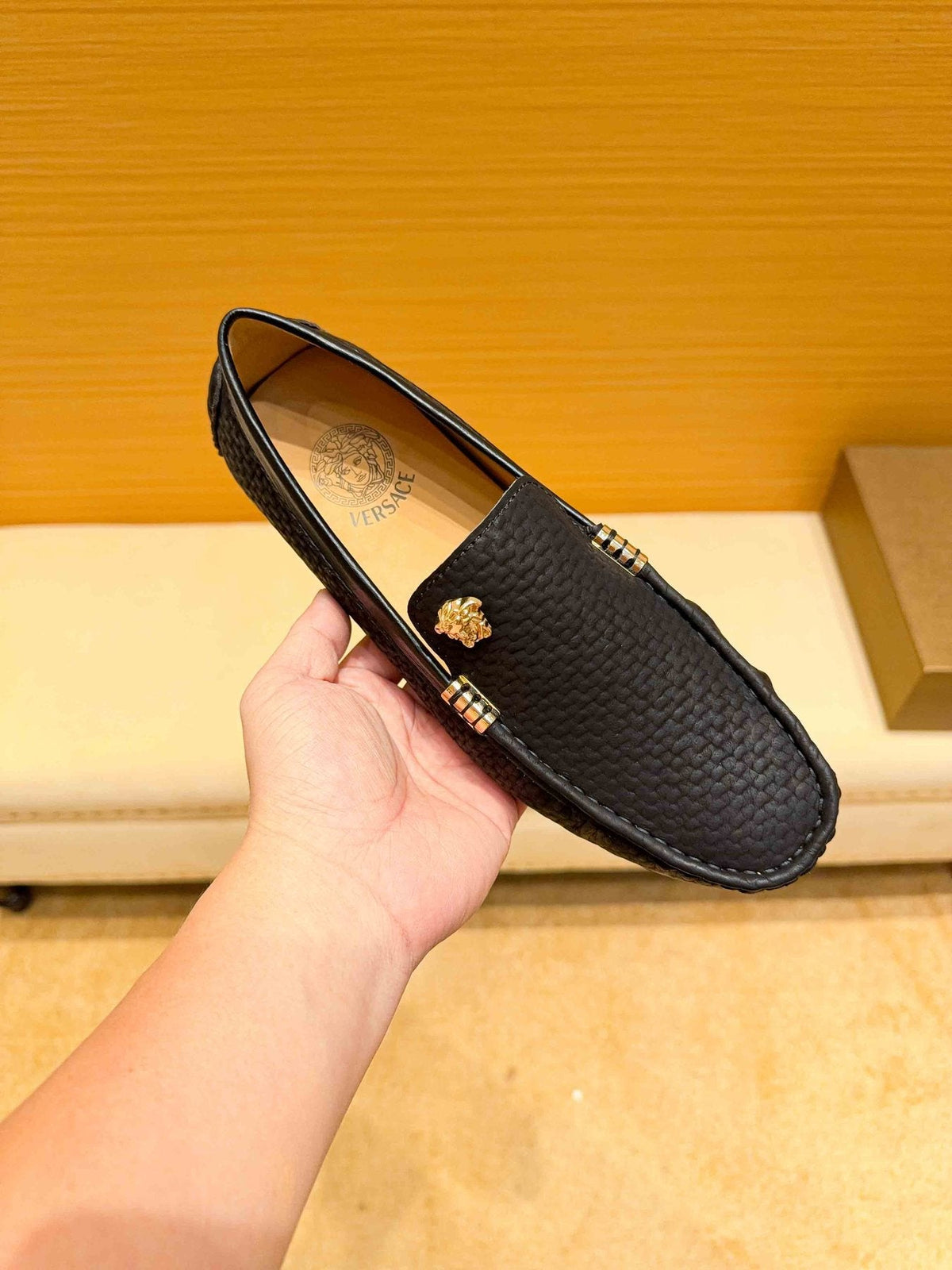 Versace Textured Leather Driving Loafers — front