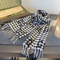 Gucci Black and White Checked Fringed Scarf — hero
