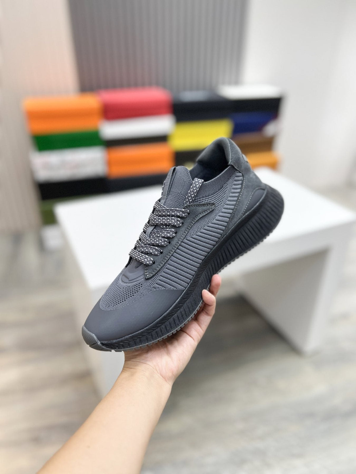 BOSS Knit Ribbed-Sole Sneakers — side