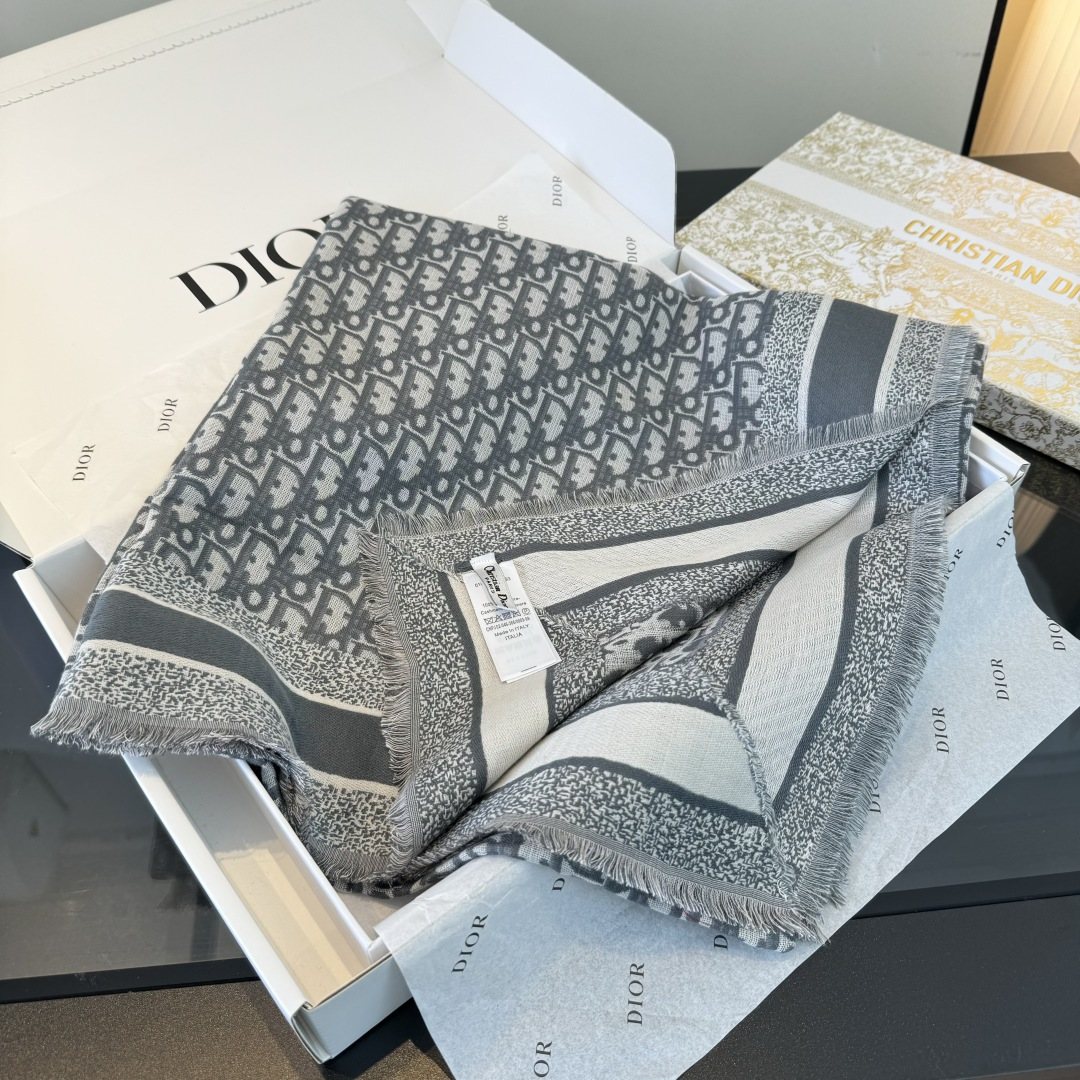 Dior Fringed Patterned Shawl — front