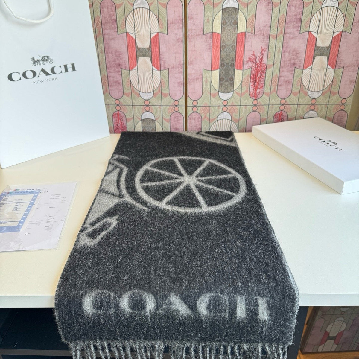 Coach Logo Fringed Wool Scarf — hero