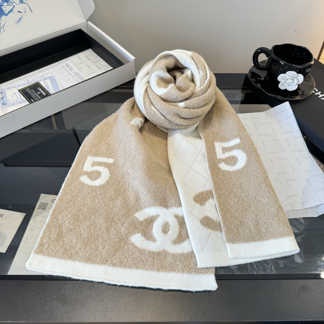 Chanel Knit Scarf with Ivory Motifs — detail