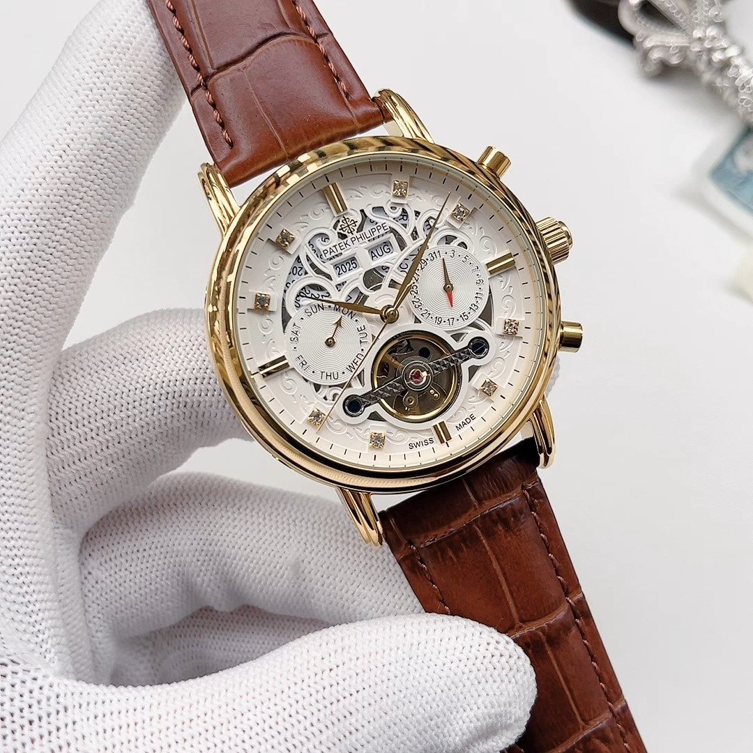 PATEK PHILIPPE Brown Gold Leather Strap Watch — hero