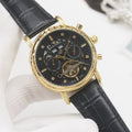 PATEK PHILIPPE Gold Black Dial Leather Strap Watch — hero