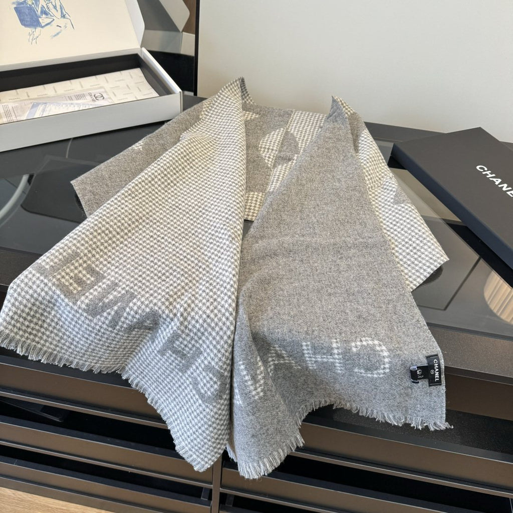 Chanel Houndstooth Fringe Scarf — side