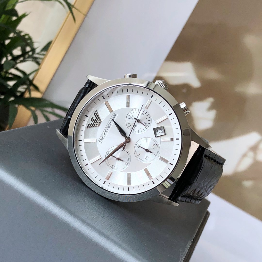 EMPORIO ARMANI Black Silver White Dial Strap Watch — hero