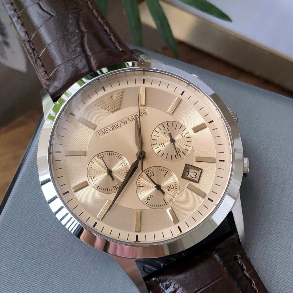 EMPORIO ARMANI Brown Silver Strap Watch — hero