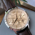 EMPORIO ARMANI Brown Silver Strap Watch — hero