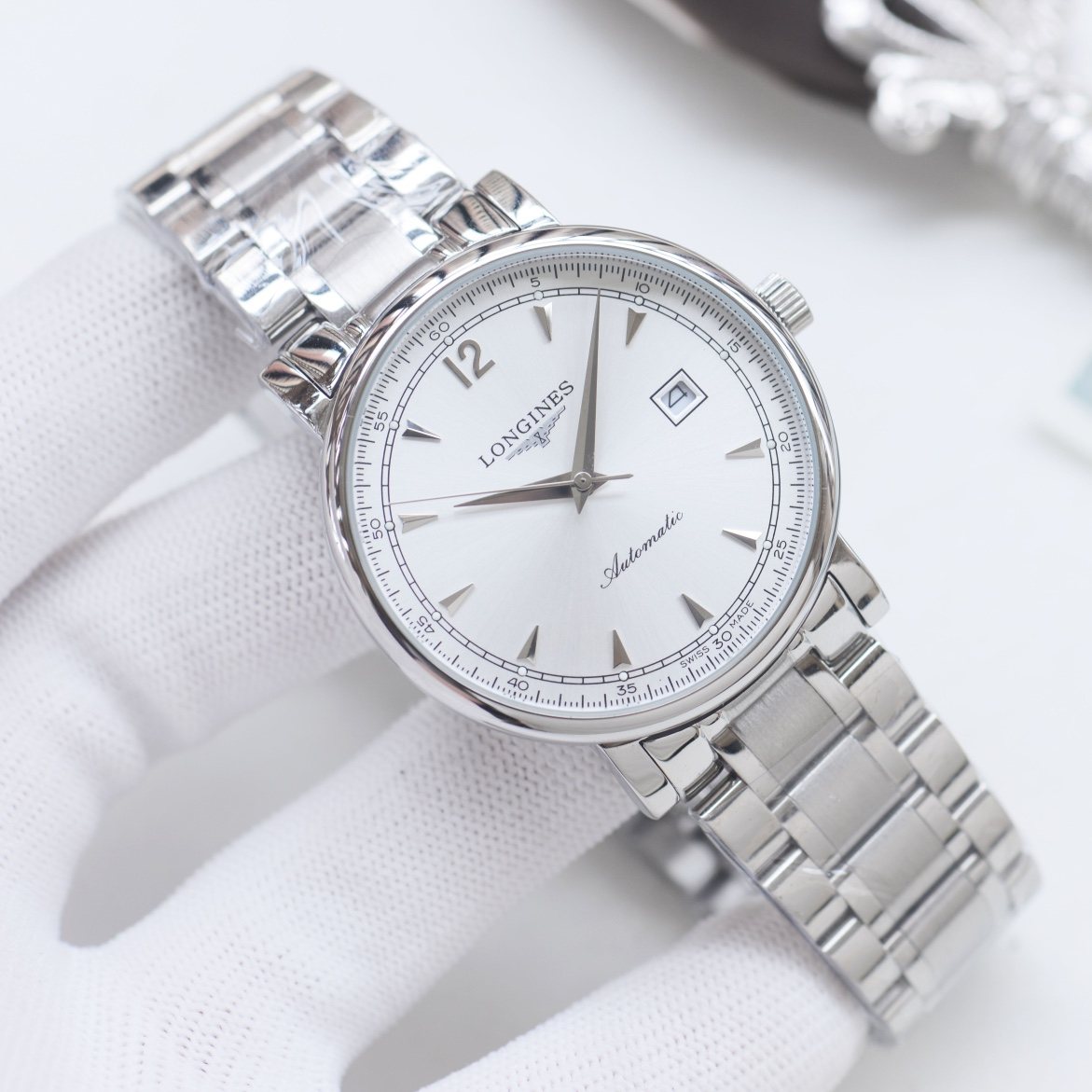 LONGINES Silver White Dial Bracelet Watch — front